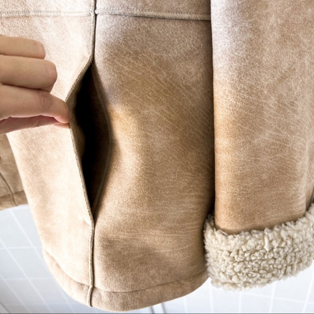 BRAETAN Tan Cozy Sherpa Lined Faux Shearling Zip Up Coat - Picture 5 of 8